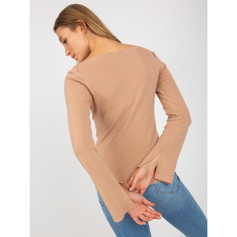 Női pulóver DENIA barna színű, nyakig érő pulóver