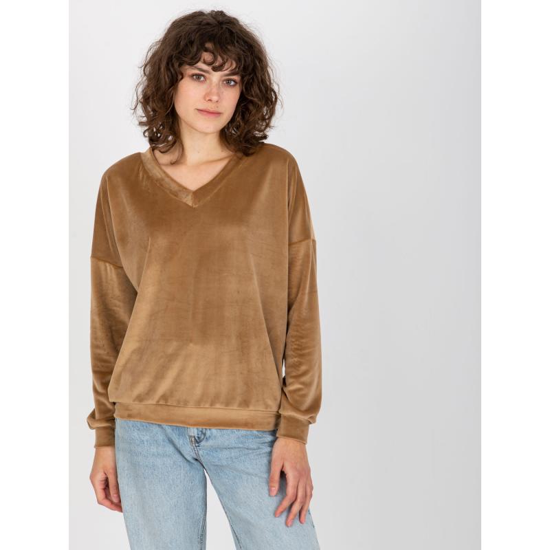 Dámská mikina s kapucí a výstřihem SOLAINE hnědá