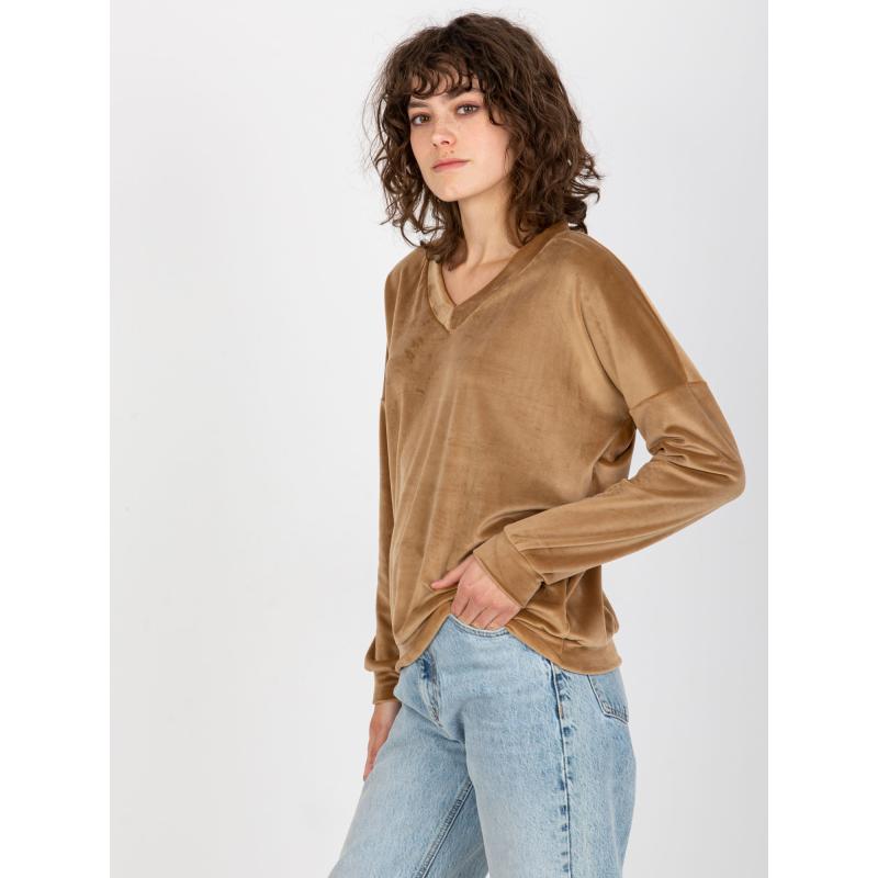 Dámská mikina s kapucí a výstřihem SOLAINE hnědá