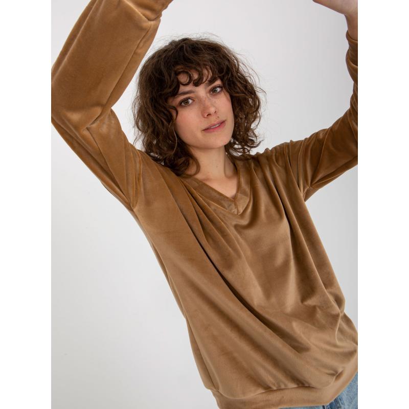 Dámská mikina s kapucí a výstřihem SOLAINE hnědá
