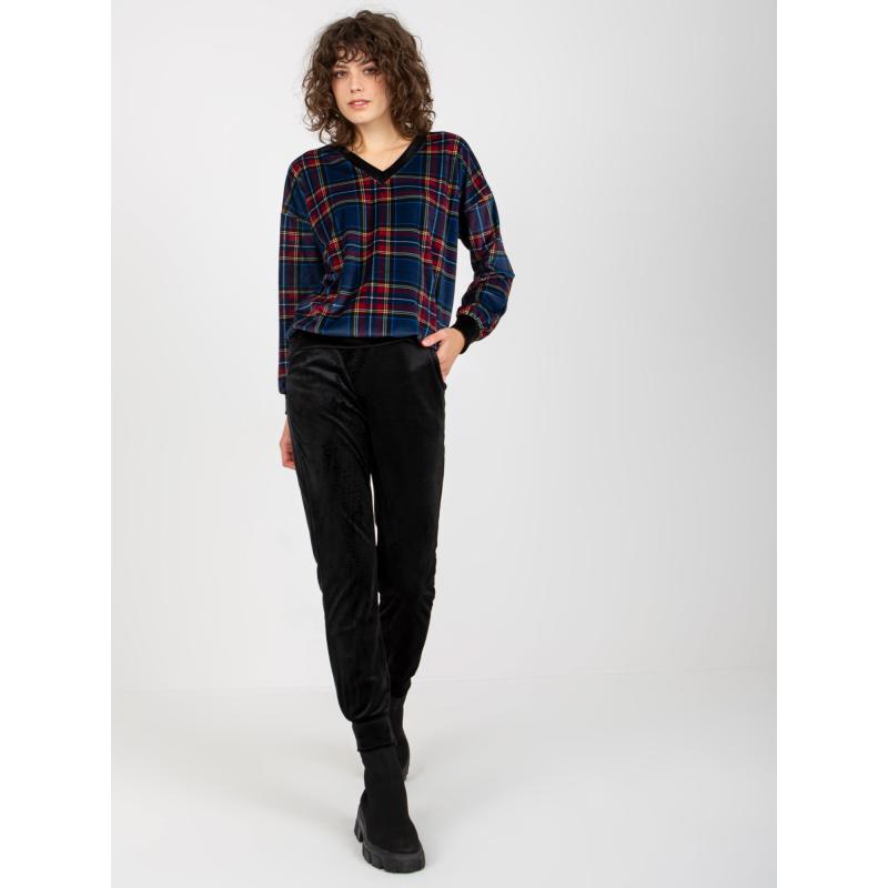 Dámská souprava s kostkovanou mikinou RUE PARIS tmavě modrá  