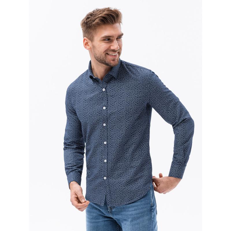 Pánska košeľa s dlhým rukávom MANTEL tmavo modrá