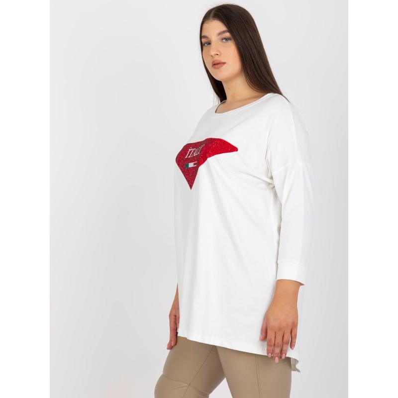 Dámská halenka s aplikací a potiskem PLUS SIZE ecru