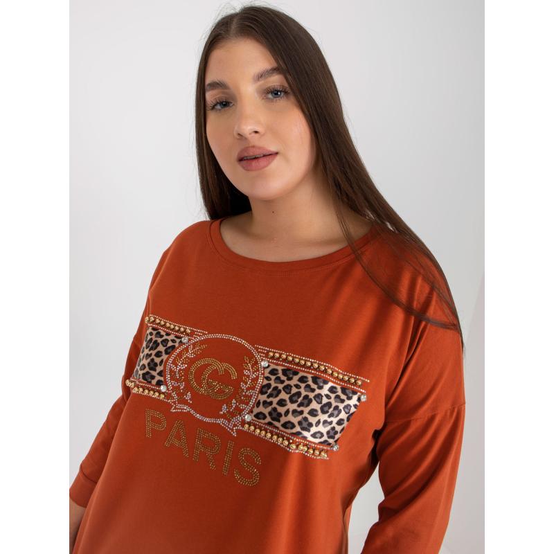 Dámská halenka s aplikacemi plus size CHERELL cihlová  