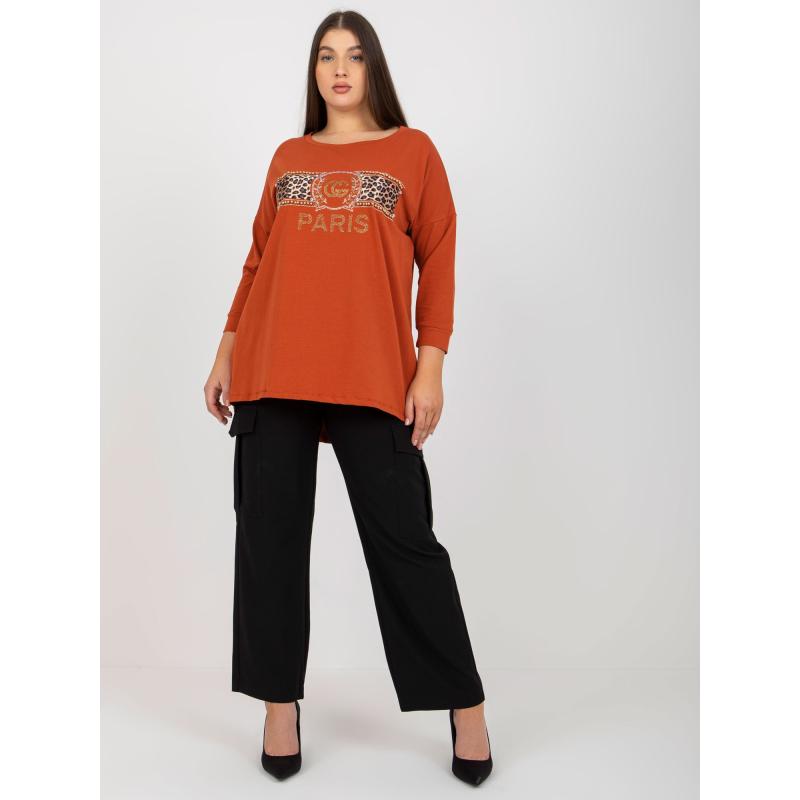 Dámská halenka s aplikacemi plus size CHERELL cihlová  