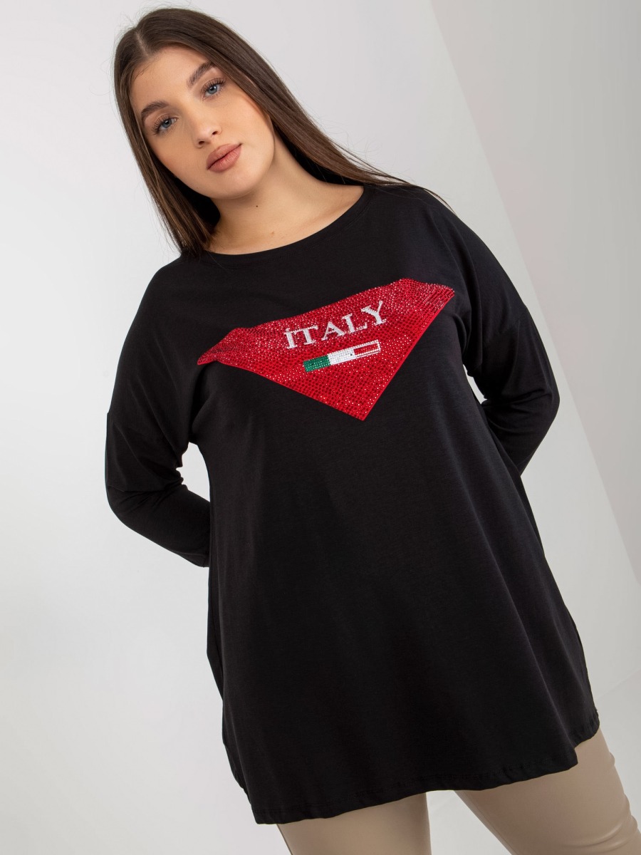Női blúz applikációval és nyomtatással plus size KAIRI fekete