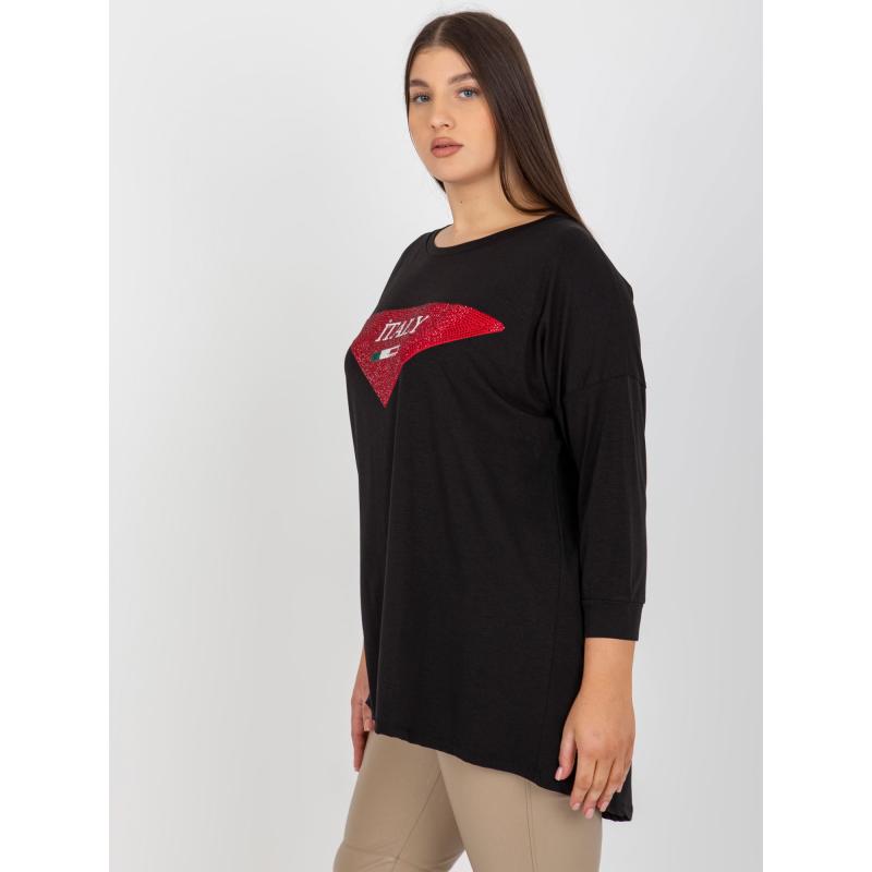 Dámská halenka s aplikací a potiskem plus size KAIRI černá 