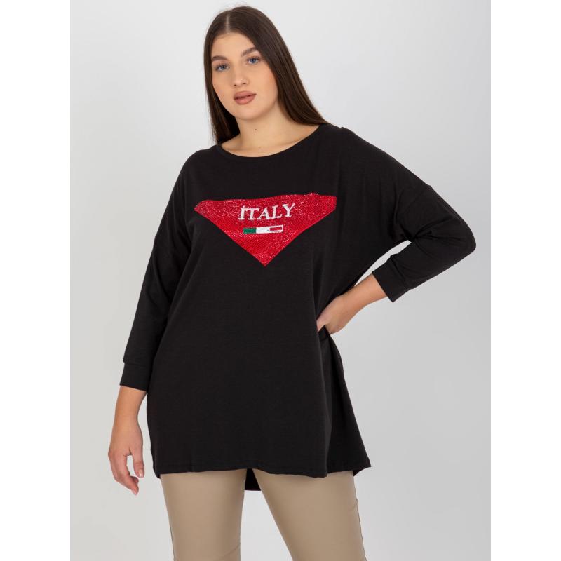 Dámská halenka s aplikací a potiskem plus size KAIRI černá 