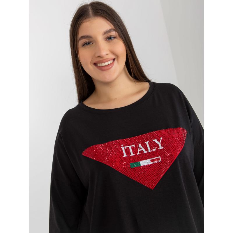Dámská halenka s aplikací a potiskem plus size KAIRI černá 