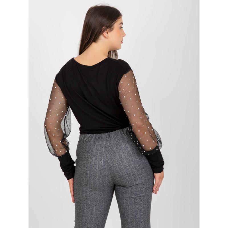 Dámska blúzka so sieťovanými rukávmi plus size DARCIA čierna