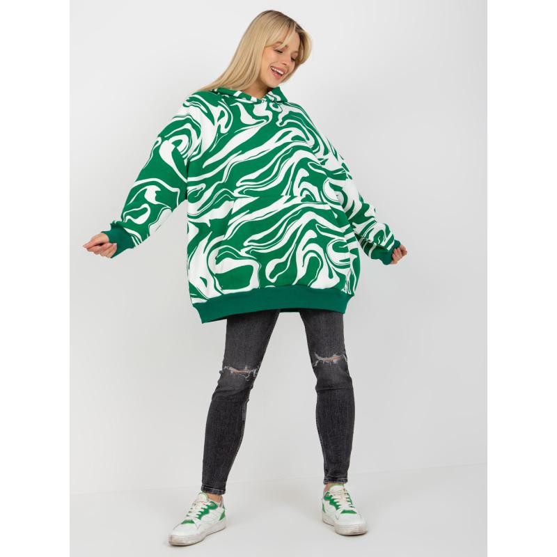 Női oversize pulóver DENIS zöld és fehér színű nyomtatással
