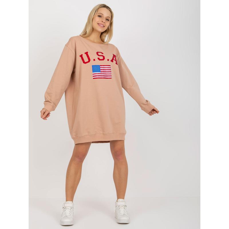 Női nyomtatott pulóver NANA bézs színben