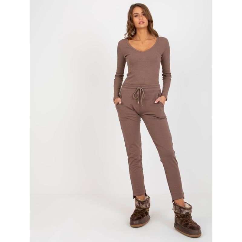 Dámské tepláky basic s vázáním SHERYL hnědé 