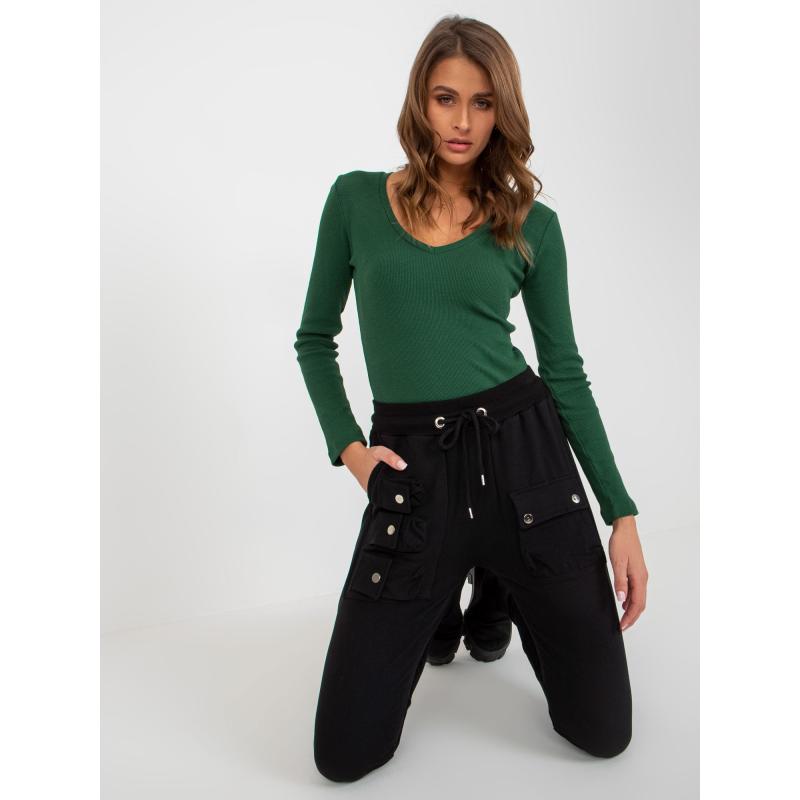 Dámske tepláky s vreckami s chlopňou CLARETTE čierne