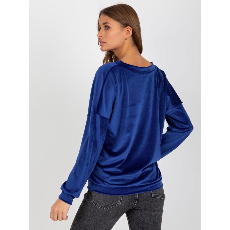 Női kapucnis pulóver nyakkivágással JANCIS kék