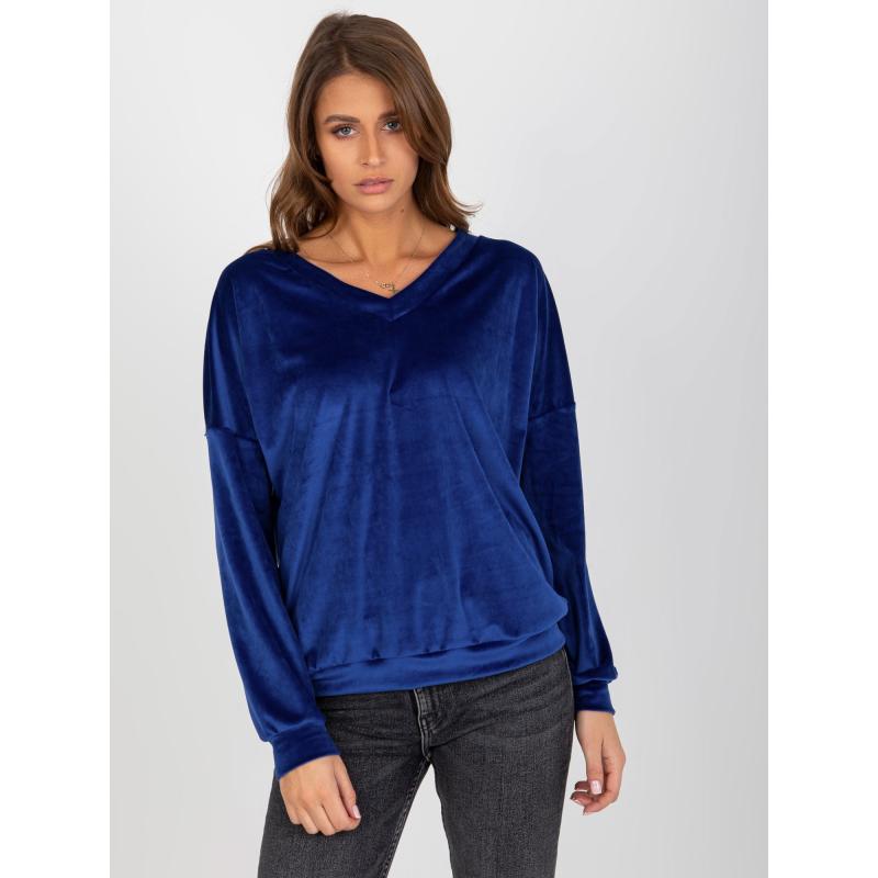 Női kapucnis pulóver nyakkivágással JANCIS kék