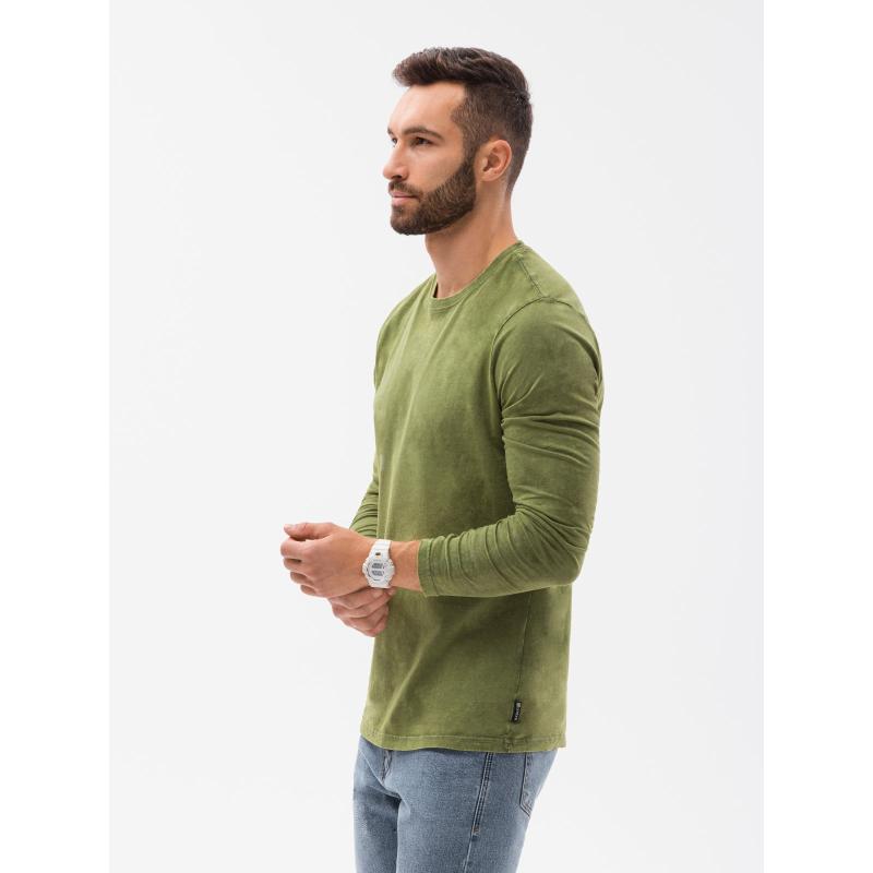 Pánské hladké tričko s dlouhým rukávem LEVA olivové