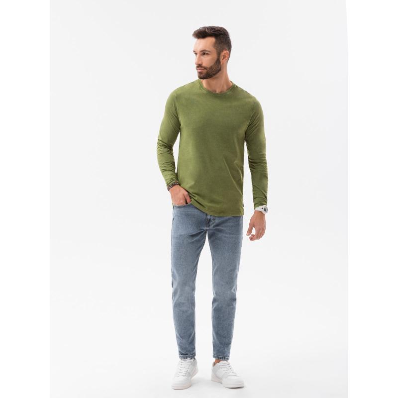 Pánské hladké tričko s dlouhým rukávem LEVA olivové