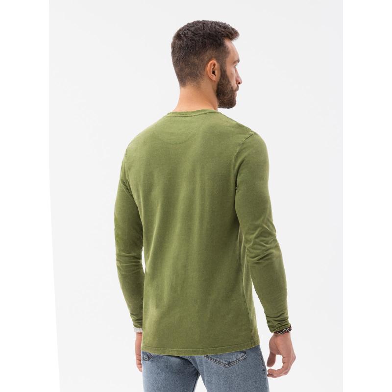 Pánské hladké tričko s dlouhým rukávem LEVA olivové