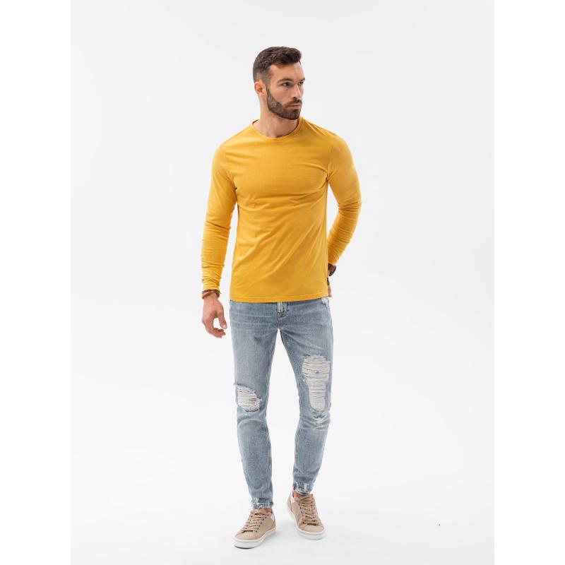 Pánské hladké triko s dlouhým rukávem LEVA hořčicové