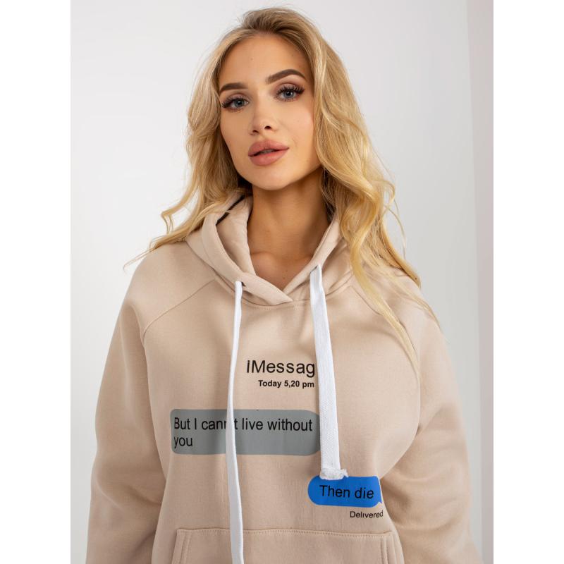 Dámská mikina s potiskem a kapucí KENSLEY béžová 