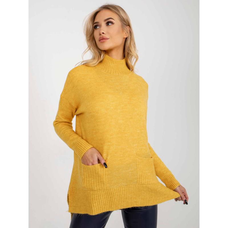 Dámský svetr s kapsami oversize RIVERA žlutý  
