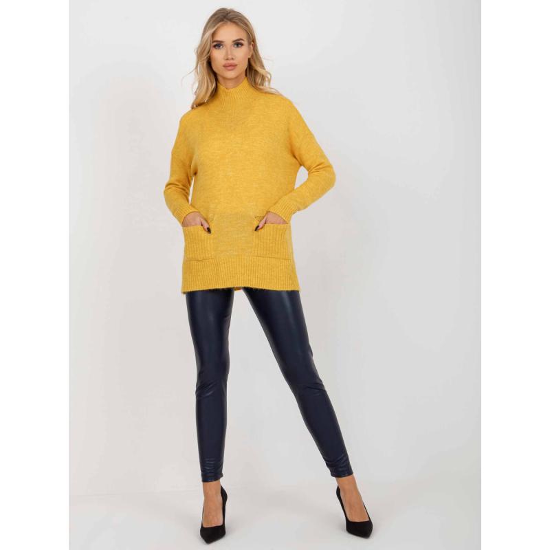 Dámsky sveter s vreckami oversize RIVERA žltý