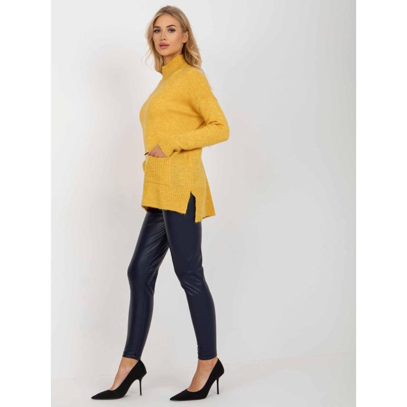 Dámsky sveter s vreckami oversize RIVERA žltý