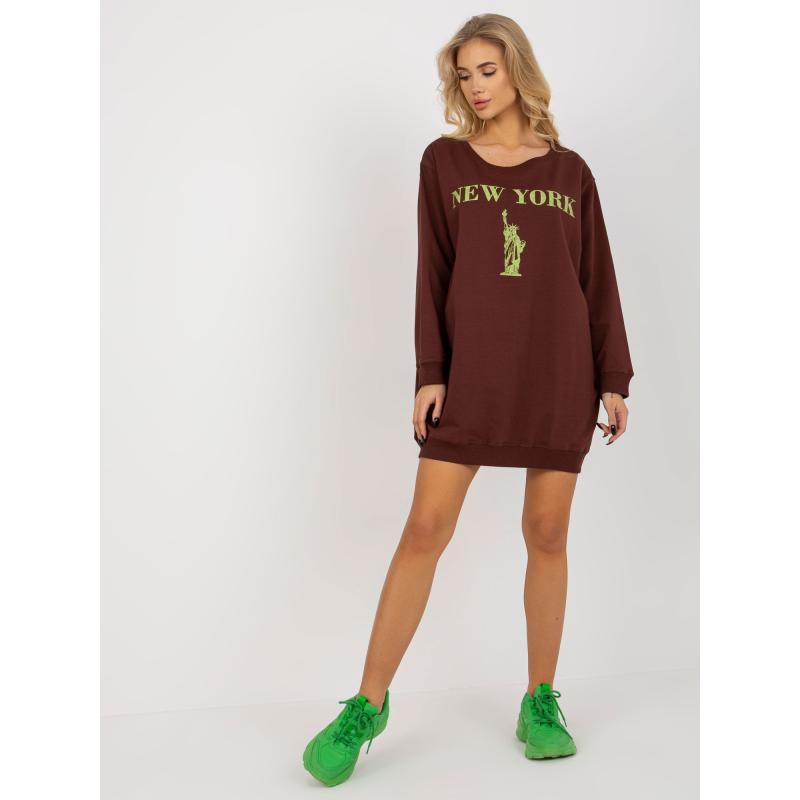 Dámska blúza s nápisom oversize tmavo NATHALY hnedo-žltá