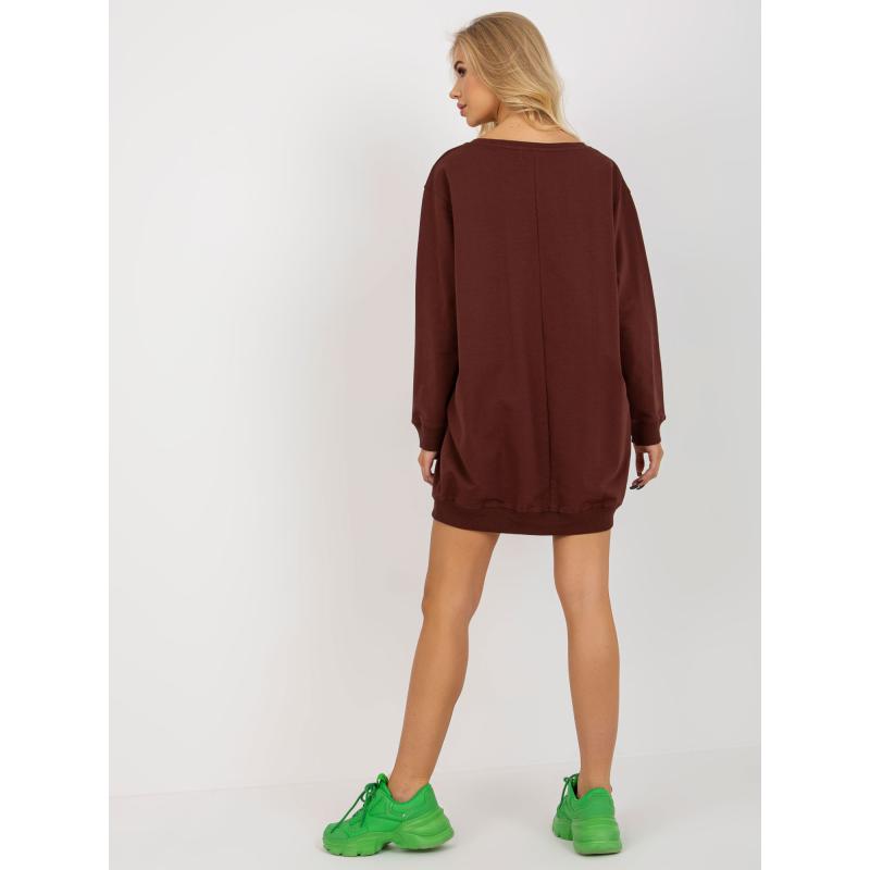 Dámska blúza s nápisom oversize tmavo NATHALY hnedo-žltá