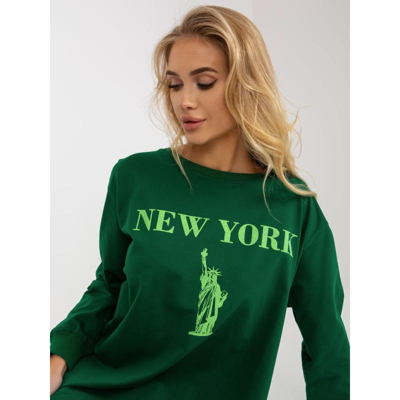 Dámská halenka s nápisem oversize ABRIELLE tmavě zeleno-zelená 