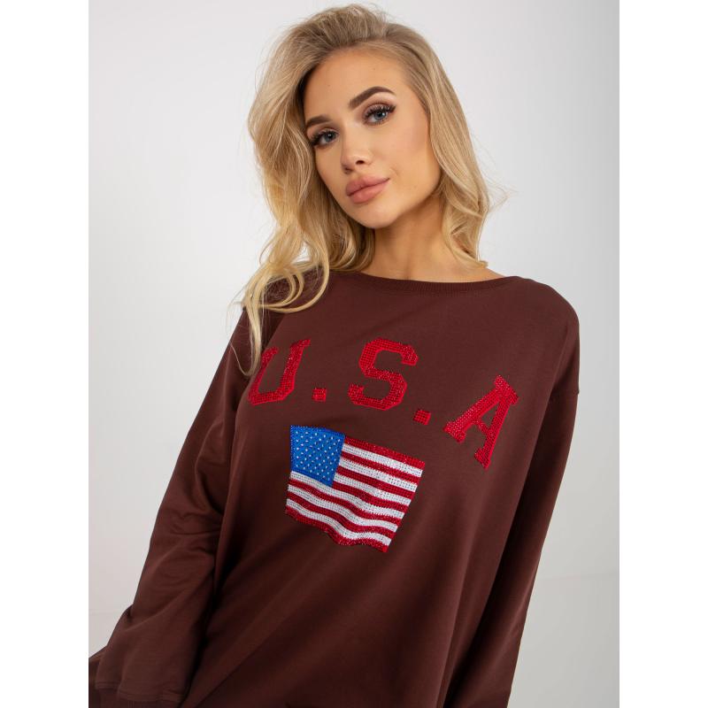 Női oversize nyomtatott pulóver ZION sötétbarna