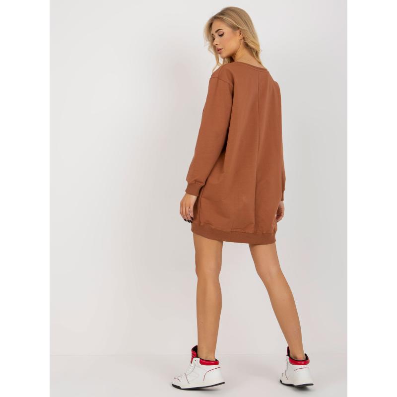 Női pulóver nyomtatással és applikációval ALLISON világosbarna színben