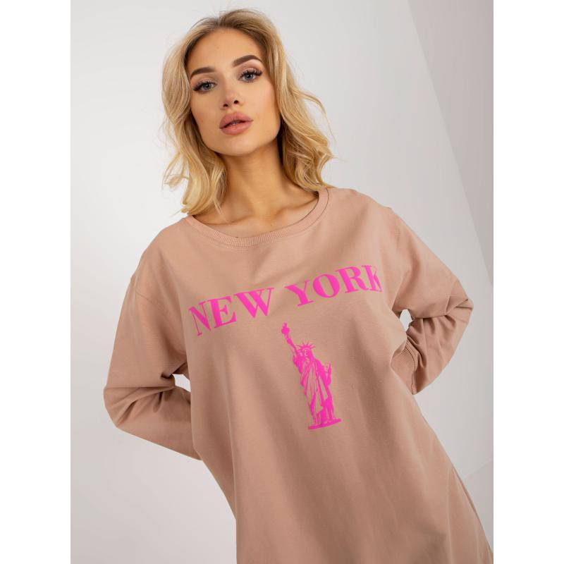 Dámska mikina s potlačou dlhá oversize REAGANA béžovo-ružová