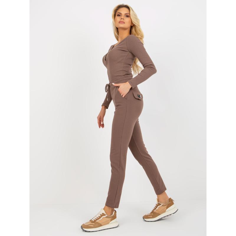 Dámske tepláky s viazaním PRISCILLA hnedé