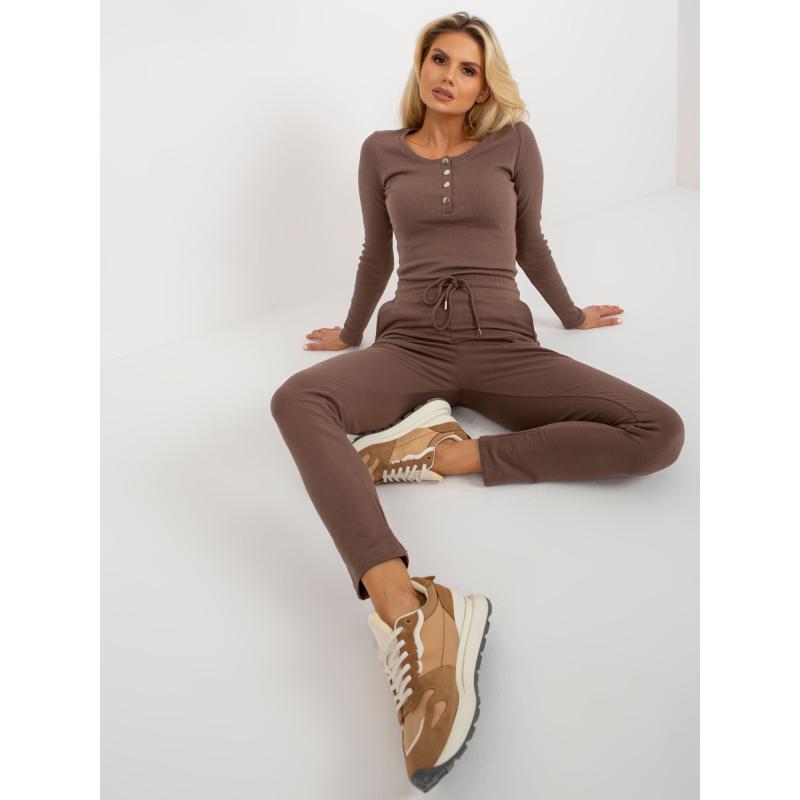 Dámske tepláky s viazaním PRISCILLA hnedé