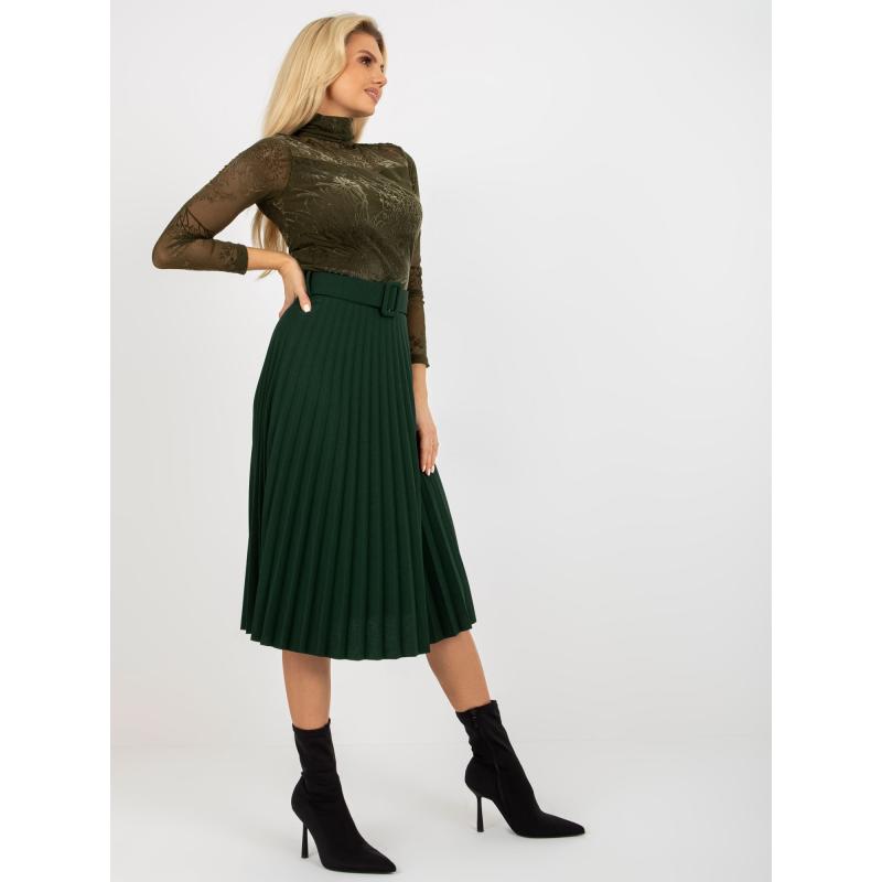Dámska sukňa s opaskom ENICE tmavo zelená
