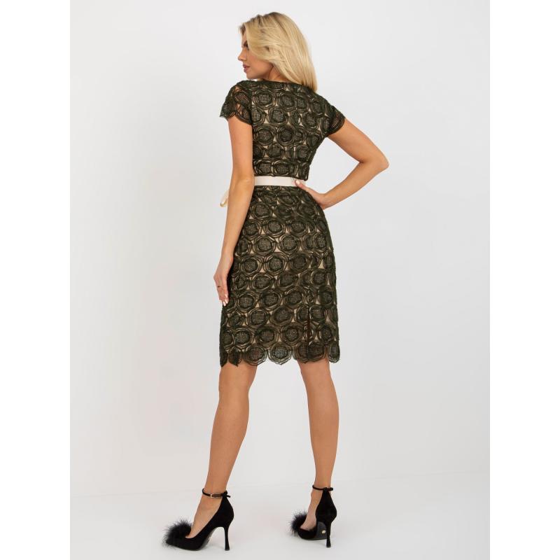 Dámské šaty s krátkým rukávem koktejlové ROSA khaki 