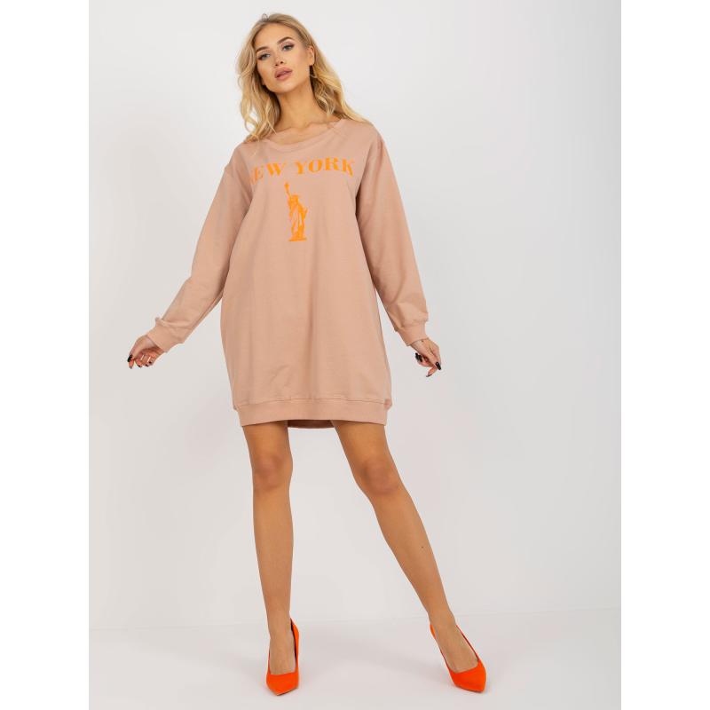 Dámska mikina s potlačou dlhá oversize ADALYNN béžovo-oranžová