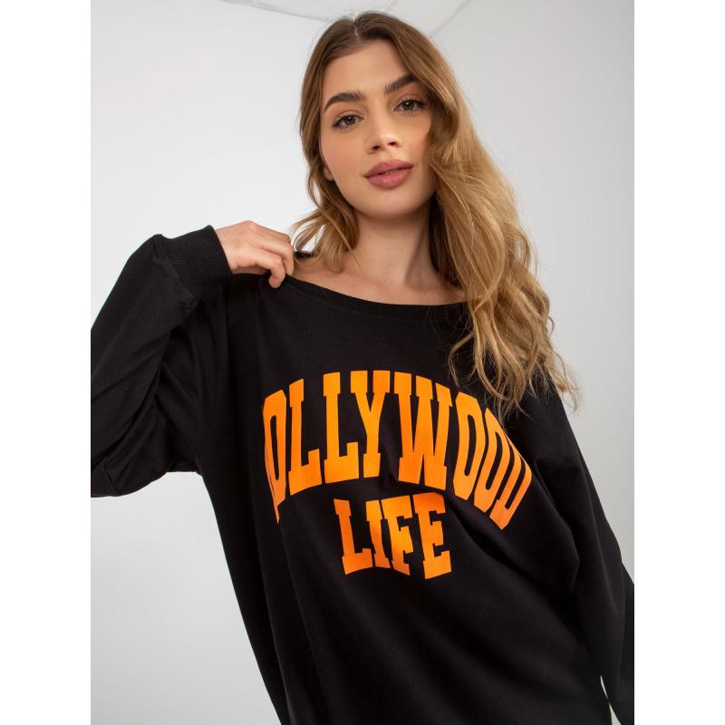 Női Női oversize pulóver LEXI felirattal fekete-narancssárga