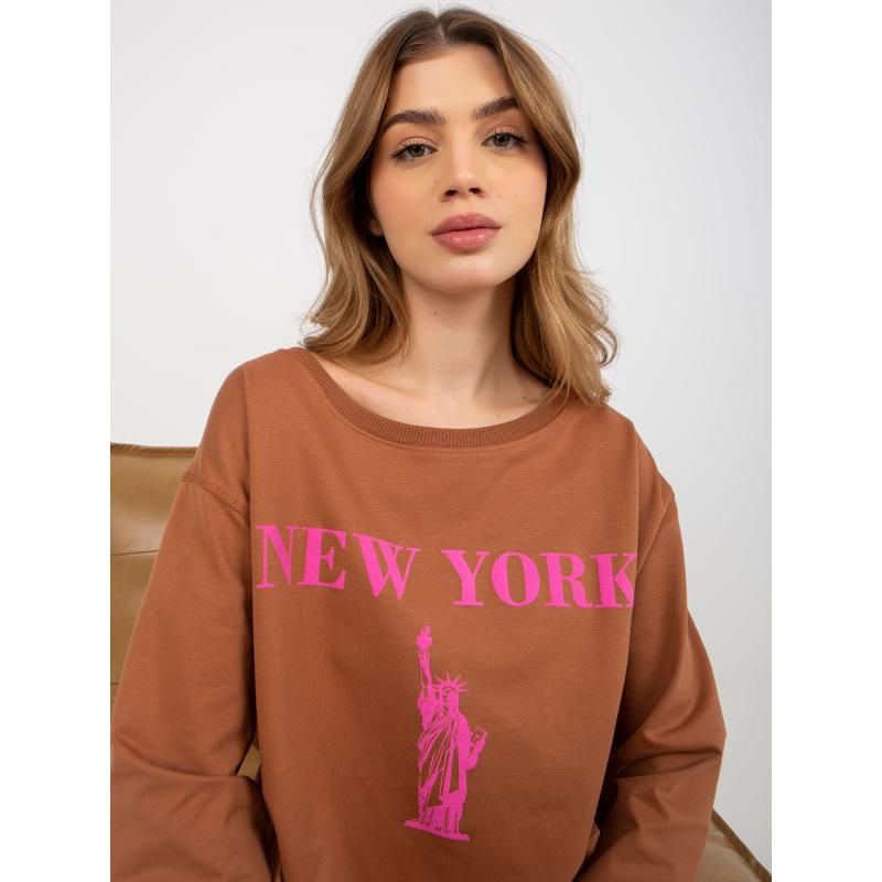 Dámska mikina s potlačou dlhá oversize ISABELLA svetlo hnedoružová