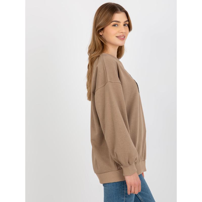 Női kapucnis pulóver SKY nyomtatással sötét bézs színű