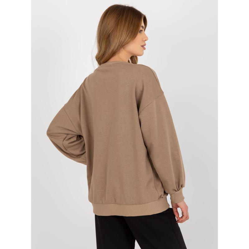 Női kapucnis pulóver SKY nyomtatással sötét bézs színű