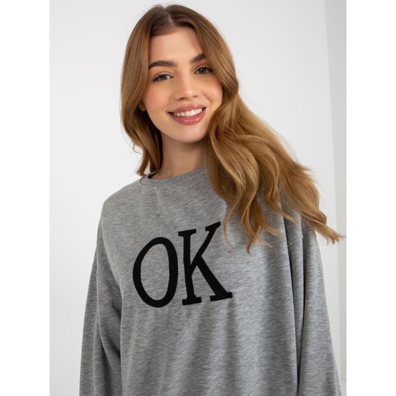 Női túlméretezett kapucnis pulóver hímzéssel CAILYN szürke