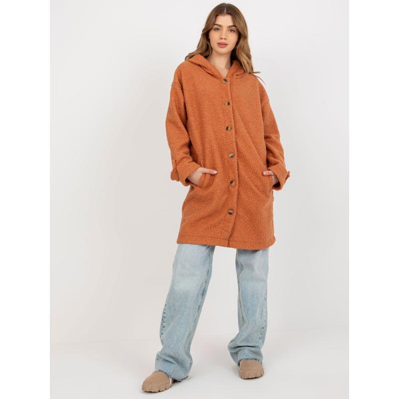 Dámsky kabát s kapucňou SOFIE tmavo oranžový