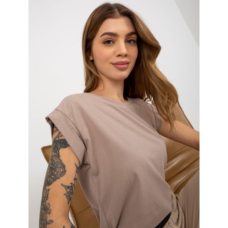 Dámské tričko REVOLUTION tmavě béžové bavlněné 
