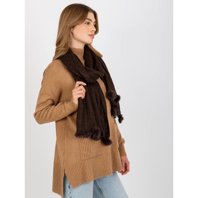 Dámská šála s bambulkami YARETZI tmavě hnědá 