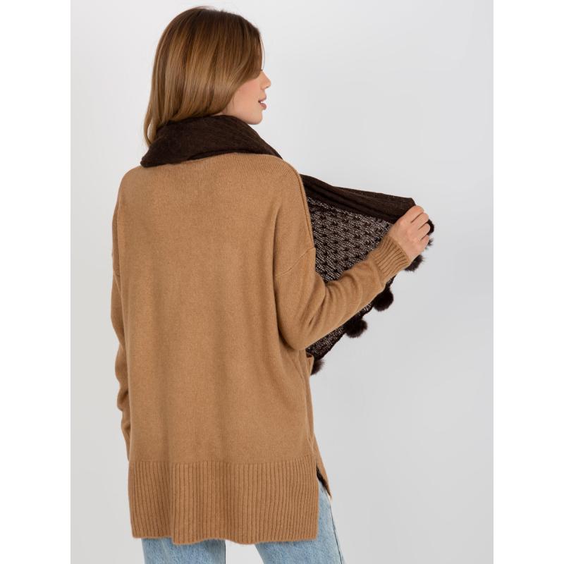 Dámská šála s bambulkami YARETZI tmavě hnědá 