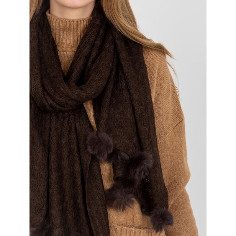 Dámská šála s bambulkami YARETZI tmavě hnědá 