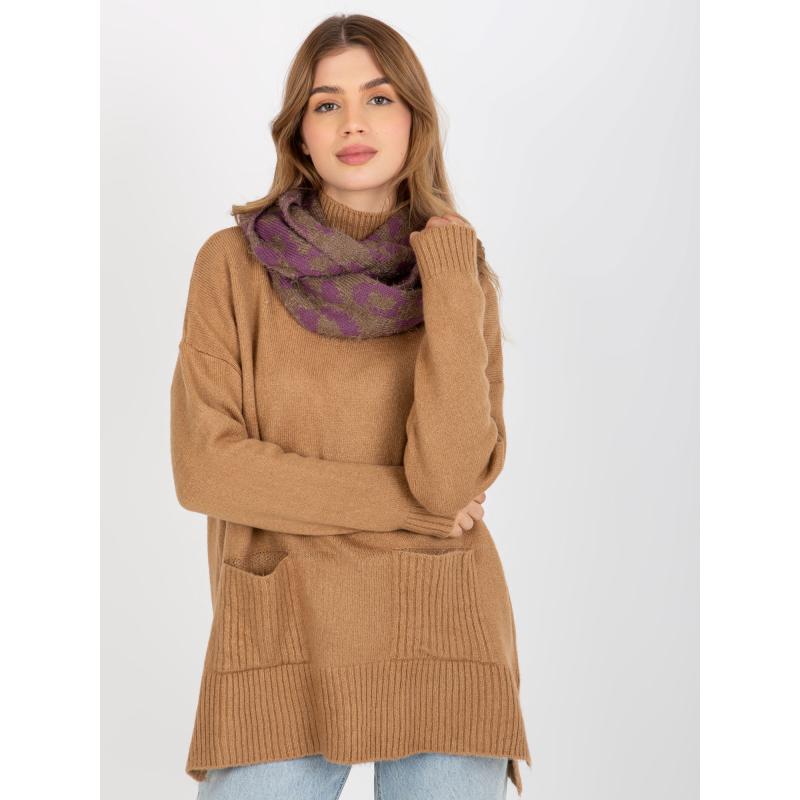 Dámský šátek KATLYN tmavě béžový a fialový 